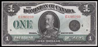 S/N:E5185608/A. $300-$500 923. 1914 Dominion of Canada $2. CH DC-22c. Pressed VF/EF. S/N:M-477014/B. $800-$1,000 938. 1923 Dominion of Canada $1. CH DC-25o. PMG Choice UNC 64 EPQ.
