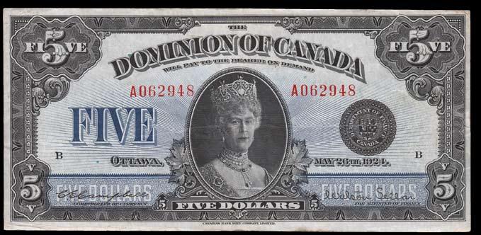 946. 1924 Dominion of Canada $5. CH DC-27.