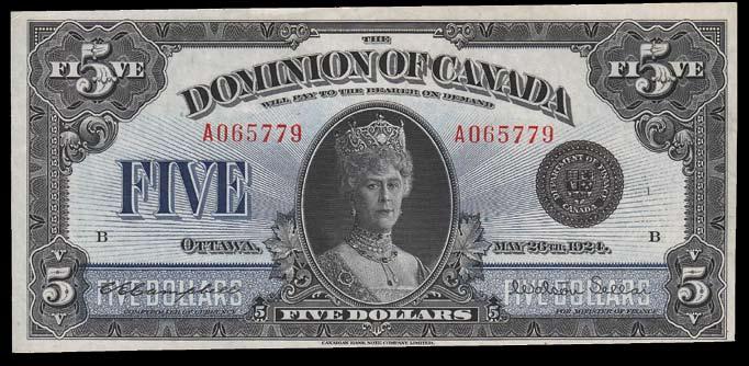 $7,000-$9,000 947. 1924 Dominion of Canada $5. CH DC-27.