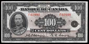 Low serial number, BCS Fine 12, S/N:F000003/C. $6,000-$7,500 979. 1937 Bank of Canada $2. CH BC-22a. Rare Osborne Signature. PMG Gem Uncirculated 65 EPQ.