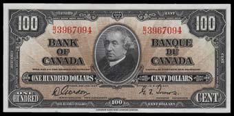Lot # Description Estimate 984. 1937 Bank of Canada $10. CH BC-24a. Fine. S/N:A/D3669631. Lot # Description Estimate 997. 1954 Bank of Canada $1 Devil s Face. CH BC-29a. AU/UNC. S/N:C/A5511270.