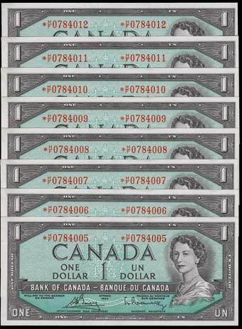 Lot of Five 1954 Bank of Canada $100. Lot includes: Two Devil s face notes CH BC-35a and three CH BC-43a. Conditions vary from VG-VF. 5 Pcs. $600-$750 1011. 1954 Bank of Canada $100 Devil s Face.