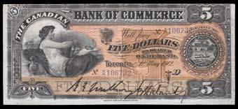 S/N:234017/A. $700-$800 736. 1917 Canadian Bank of Commerce $10. CH 75-16-02-06. Pleasing VG, S/N:742204/B. 728. 1859 Bank of Brantford $2. CH 40-10-02-04a.
