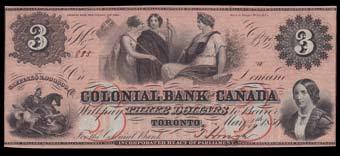 S/N:3440/A. 769. 18_ Colonial Bank of Canada $100 Remainder. CH 130-10-02-18R. AVG, edge wear and tear at right side. Desirable remainder. $500-$750 759. 1929 Banque Canadienne Nationale $10.