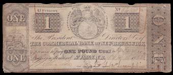 Dated, December 6, 1838, one pound, signed by Robert Gowan, Cashier and John Simpson, President. Gowan was Cashier from 1834 to 1839 and Simpson was President for only one year, 1838-39.
