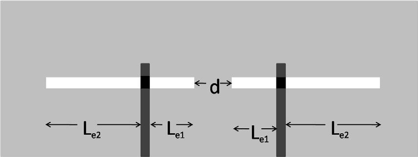27 Fig. 2.3: Schematic of the feed locations and the array spacing for the dual band antenna. The mutual inductance M 2 represents the coupling between two serial slots.