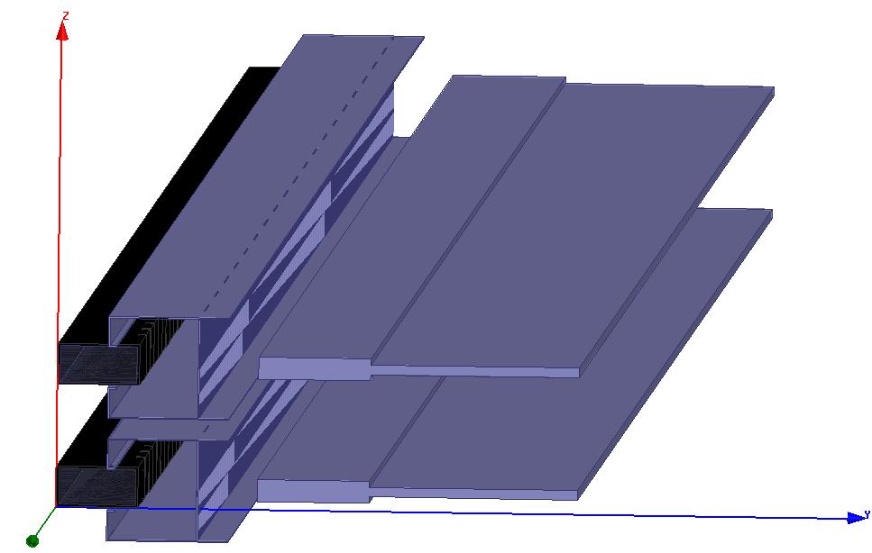 4.2 Array of Slotted Waveguide Antennas with two Dielectric Lenses The array is created by duplicating the antenna. The duplicated antenna was placed a distance d above the original antenna.