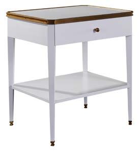 1587-10 Austell Side Table with Drawer w18¼ d24¼ h25¾ Dove White finish is shown. French Brass Rim, Antique Brass Ferrules and C1 Golden Brass knob are standard.