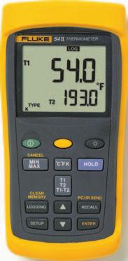 Thermometers Fluke 54 Series II Contact Thermometer Lab accuracy in a field thermometer Accuracy: ± (0.05 % + 0.