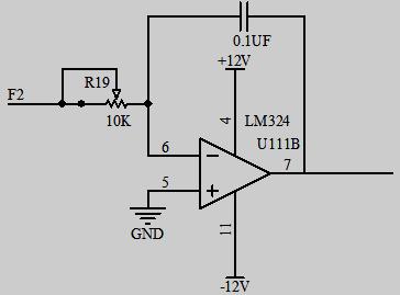 The sine wave amplifier circuit adopts inverting input and the in-phase input was grounded.  The amplification factor ranges from 0 to 10 and the sine wave amplifier circuit is shown in Figure 10.