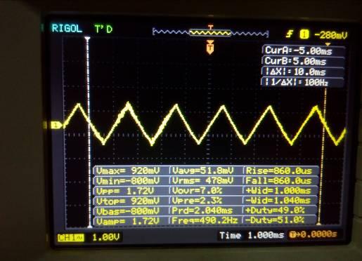 Because the triangular wave is obtained by square wave, the quality of the square wave directly affects the quality of the triangular wave.