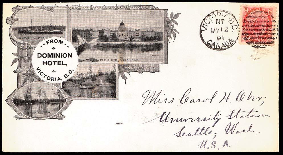 Item #20 1901 Victoria, BC duplex es #77 2c Numeral on Dominion Hotel cover