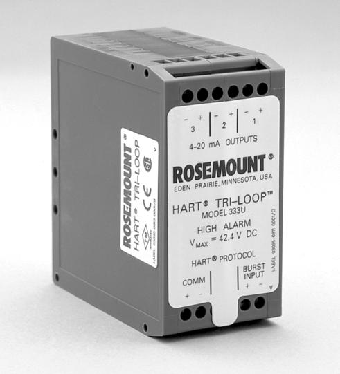 Product Data Sheet Rosemount 333 Rosemount 333 HART Tri-Loop HART-TO-ANALOG SIGNAL CONVERTER Convert a digital HART signal into three additional analog signals Easy to configure and install Accessory