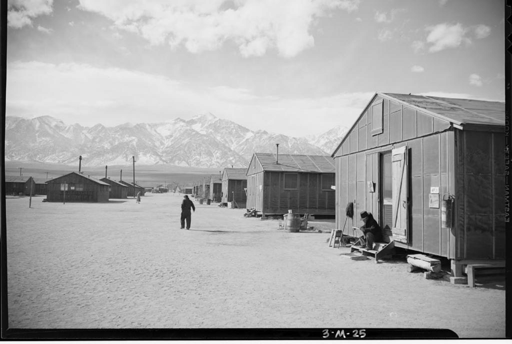 Historic Image of Manzanar courtesy of the Densho archive. Superintendent Les Inafuku gives CyArk and ARC a tour of the site, showing the remaining foundations of the Laundry Room.
