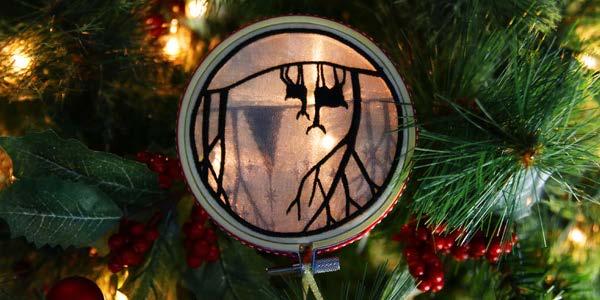 Organza Shadowbox Ornament Illuminate your holiday decor with this unique shadowbox ornament! Two layers of sheer embroidered organza create a beautiful scene with depth and dimension.