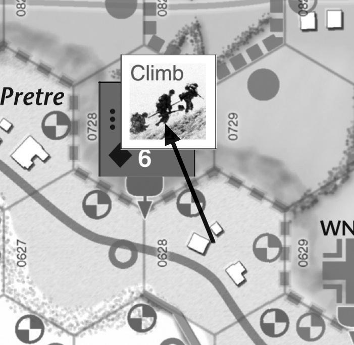7.4 Action: Climb a Bluff (infantry, HQs and Generals only) A US infantry or ranger infantry unit in a hex with a bluff hexside may move into an adjacent hex across the bluff by conducting two