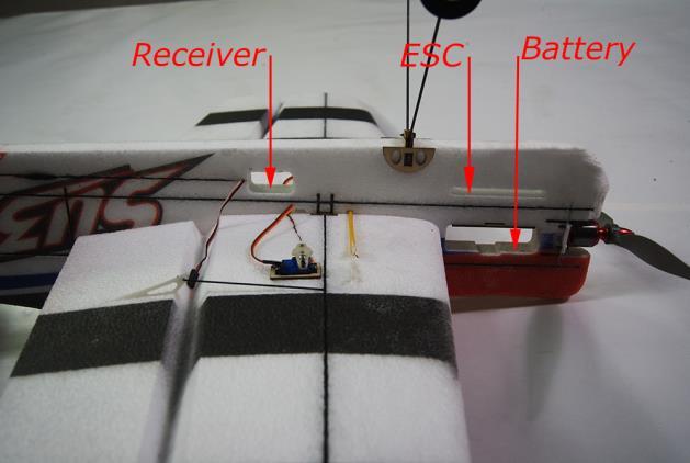 ) The slots for battery, ESC and receiver are pre-cut at