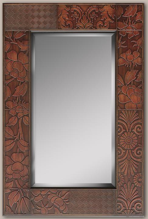 Patchwork Mirror Features: 5 x ¾ Frame Hand Carved Look Frame with Eclectic Collection of Carved Patterns.