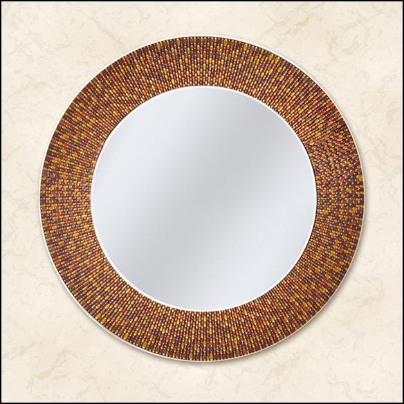 Amber Mosaic Circle Features: Frameless Circle Mirror Translucent Textured Relief Replicates
