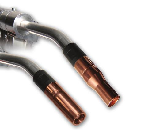 Heavy Duty Water-Cooled Nozzles For use with 600 amp Bernard T-Gun Water-Cooled and TOUGH GUN Automatic Water-Cooled MIG Guns 601-5-62 5/8" 1/4" Recess Taper Nickel-Plated Bronze 1.225" 3.