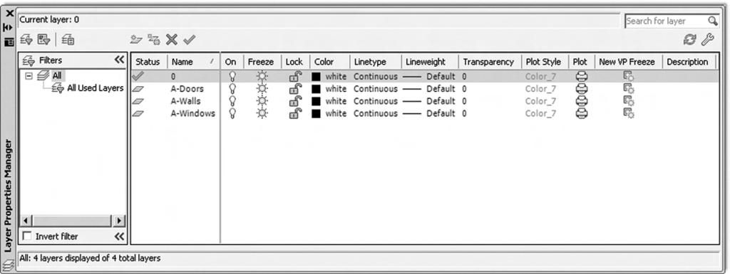 LEVEL 1 Chapters 1 10 FIGURE 3.2 Layer Properties Manager with three new layers.