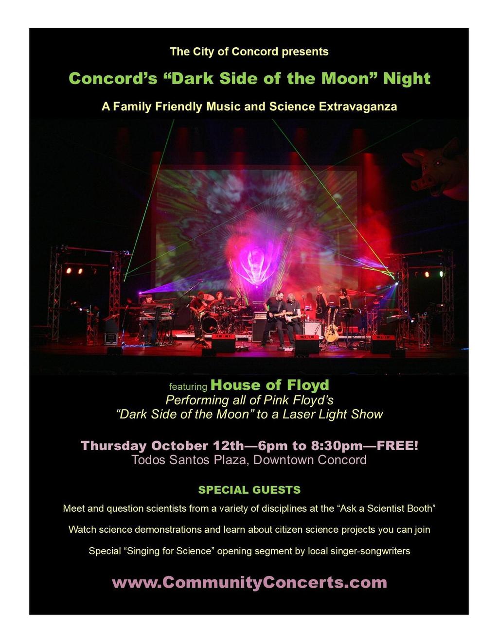 This special music and science event features the excellent Pink Floyd tribute band, House of Floyd, doing all of 'Dark Side of the Moon' with their spectacular laser light show.