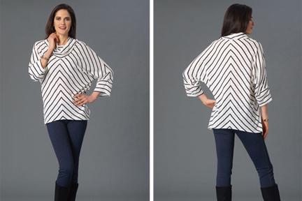 pattern only has four pieces! View A This design features a shorter hem length in a cozy shirt-style pullover.