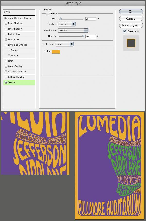 Step 5: Now let's go back in and change the color on some of this text. First, I want some of the text to have a stroke. Make the fill color on the 'with special guests' layer white.