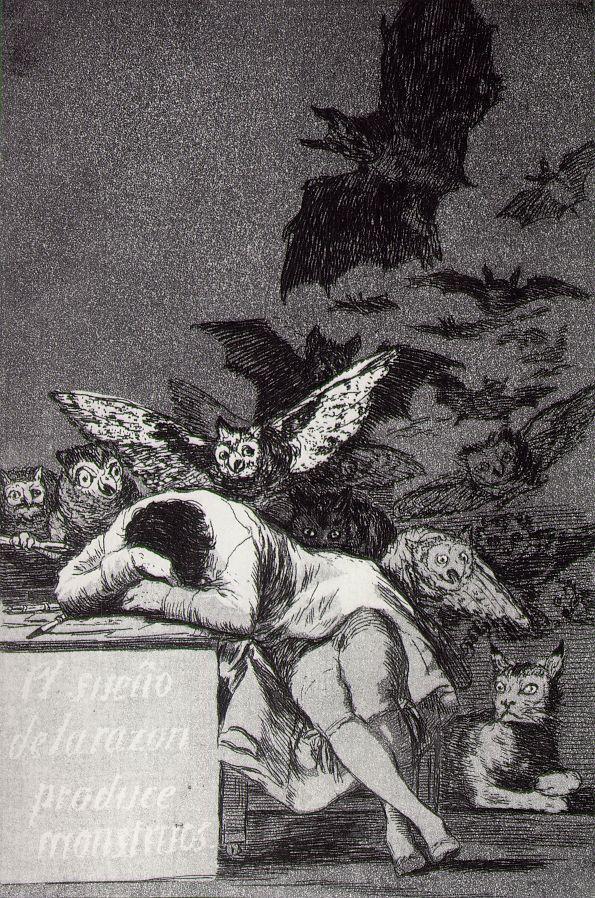 Goya El sueno de la razon produce monstruos The sleep of reason produces monsters 1797-98 Etching with