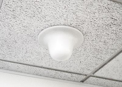 It can be easily mounted through a single 11/16" hole in a solid or suspended ceiling up