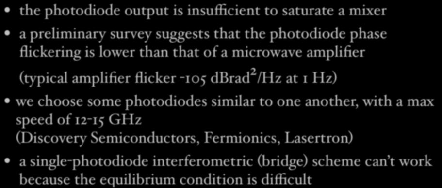 Experimental method (1) the photodiode output is insufficient to saturate a mixer a preliminary survey suggests that the photodiode phase flickering is lower than that of a microwave amplifier