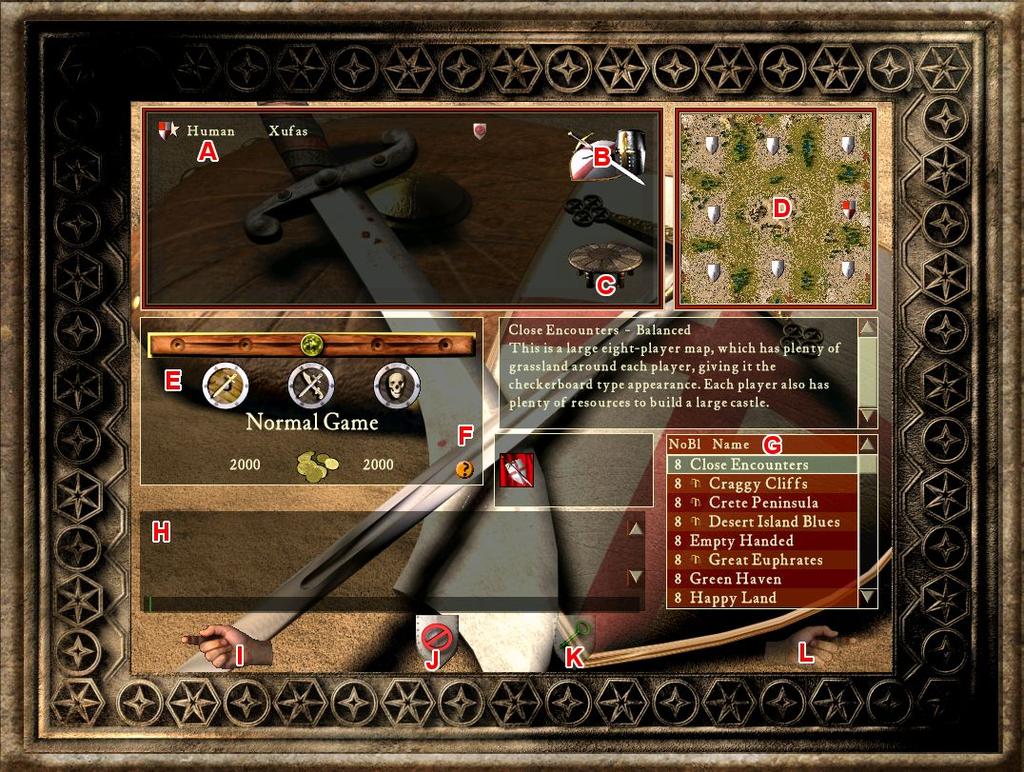 Hosting Screen - Stronghold Crusader On this screen when playing as the host, you can select the map and game settings you wish to play with.