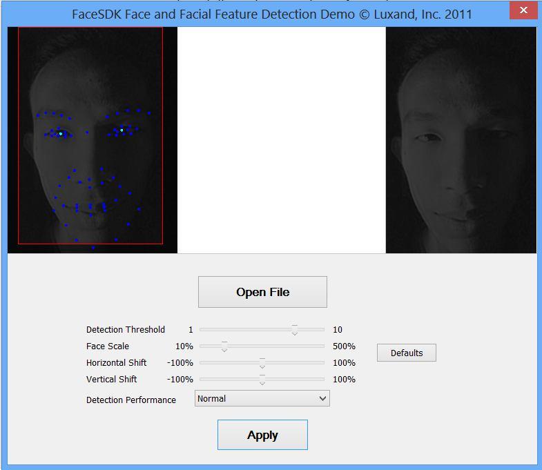 Figure 3: Detected face features from enhanced face image using face feature detection software, Luxand FaceSDK (Luxand FaceSDK, 2013) The frequency gains are used to control the contributions of