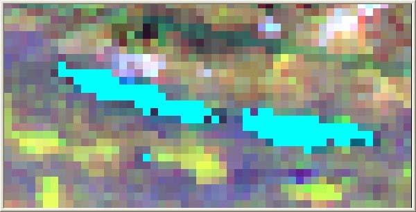 Figure 8: Water mask created from MODIS data. Figure 9: MODIS water classification and ASTERderived water mask.