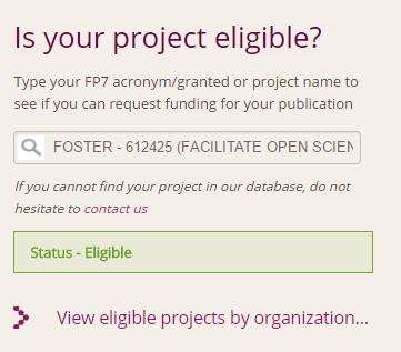 Eligibility check is automatic, based on OpenAIRE API End date # of publications Project Coordinator