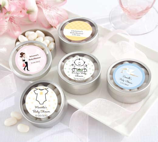 1. Simply Sweet Round, Personalized Candy Tin (Set of 12) Round, silver-finish candy tin with clear lid.