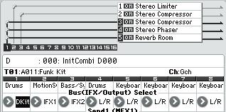 When IFX 1 5 are selected, the send levels to master effects 1 and 2 are set by the Send1 and Send2 parameters of the Insert FX Setup page, after the sound has passed through IFX1 5.