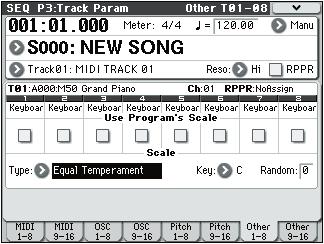 Sequencer mode Bend Range [PRG, 24...+00...+24] Specifies the amount of pitch change that will occur when the pitch bender is operated, in semitone units.