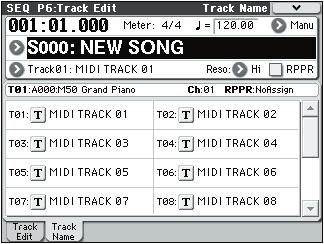 SEQ P6: Track Edit 6 2: Track Name 6 2: Track Name 6 2a 6 2 Menu 6 2b 6 2c Here, you can assign a name to each track.
