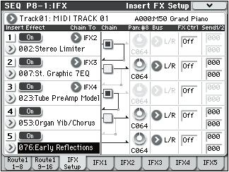 Sequencer mode 8 1 3: Insert FX Setup 8 1 3a 8 1 3 Menu Insert Effect: IFX1...4 [000...170] IFX5 [000...153] IFX1.