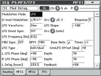 SEQ P9: MFX/TFX (Master/Total Effect) 9 2: MFX1 9 2: MFX1 9 2a 9 2 Menu MFX1 Parameters Here, you can set the effect parameters of the effect you chose in the P9: MFX/TFX Routing page.