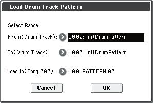 Sequencer: Menu Command Load Drum Track Pattern Load Drum Track Pattern This command loads a user drum track pattern into a user pattern.
