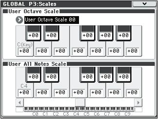 Global P3: Scales 3 1: Scales Global P3: Scales 3 1: Scales 3 1a 3 1b Here, you can make settings for sixteen different User Octave Scales and one User All Notes Scale.