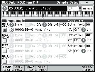 Global mode Creating a Drum Kit Specifying the key to which you will assign a drumsample 1. Select the Program that you wish to use while editing the Drum Kit.