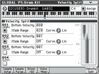 Global P5: Drum Kit Editing Drum Kits Fine-tuning the sound of each sample 1. If you like, adjust the Levels for the two Drumsamples.