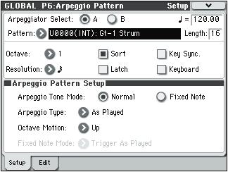 Global P6: Arpeggio Pattern 6 1: Pattern Setup Global P6: Arpeggio Pattern Here, you can create user arpeggio patterns.