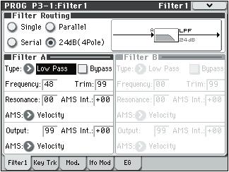 Program mode PROG P3 1: Filter1 Filtering can make subtle or dramatic changes to the oscillator s timbre.