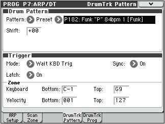 Program mode 7 4: DrumTrk Pattern (DrumTrack Pattern) 7 4a 7 4b Here you can select a drum track pattern and specify how it will sound.