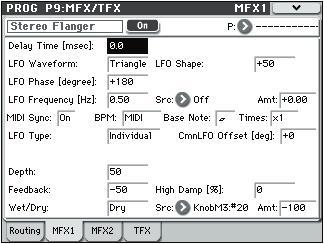 PROG P9: MFX/TFX (Master/Total Effect) 9 2: MFX1 TFX On/Off [Off, On] This turns total effect on/off. If this is off, the input will be passed directly through.