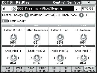 Combination mode Realtime Control 0 8a 0 8b 0 8 Menu CC parameter scaling 99 Parameter Value As Programmed 0 8c 00 0 64 127 CC Value Realtime Control lets you use the four knobs to edit the